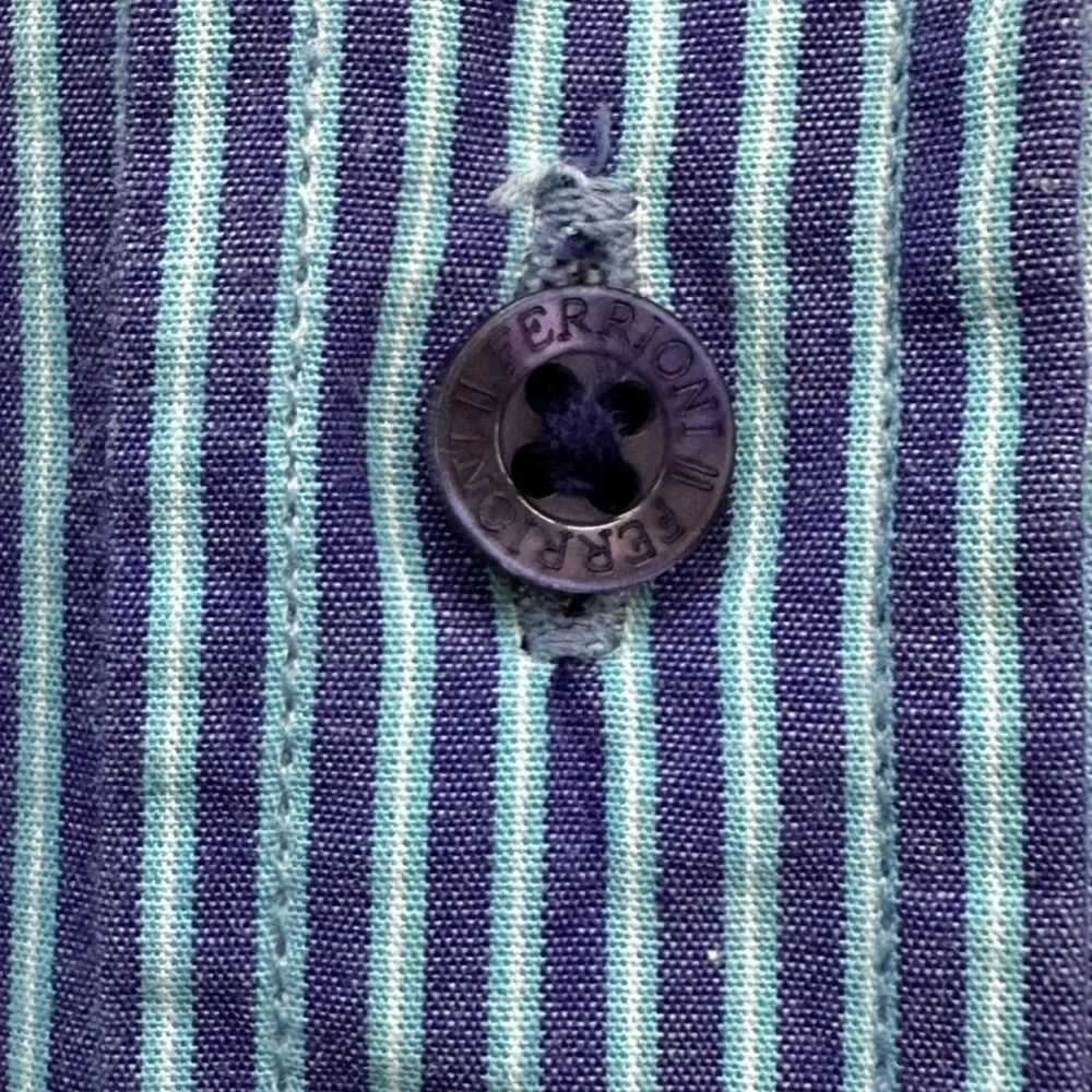 Ferrioni Collection Mens XL Blue White Striped Short Sleeve Button Down Shirt